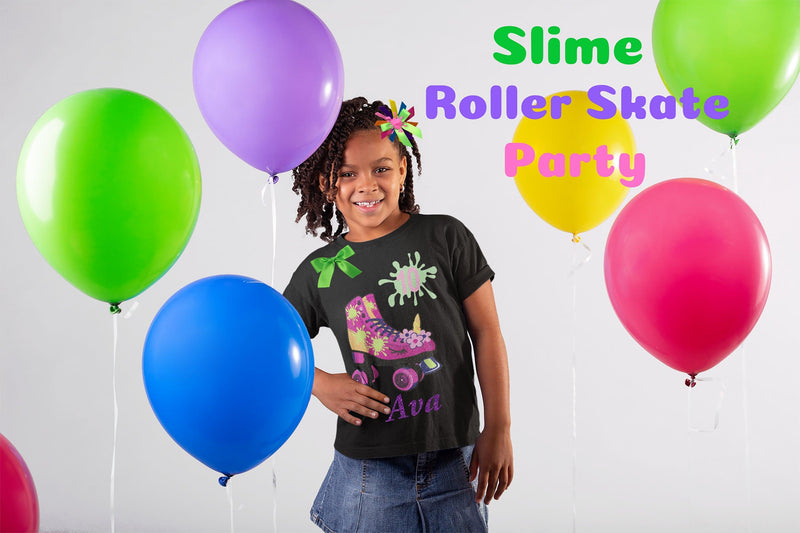 Birthday Balloons Little Girl Standing with Roller Skate Shirt 