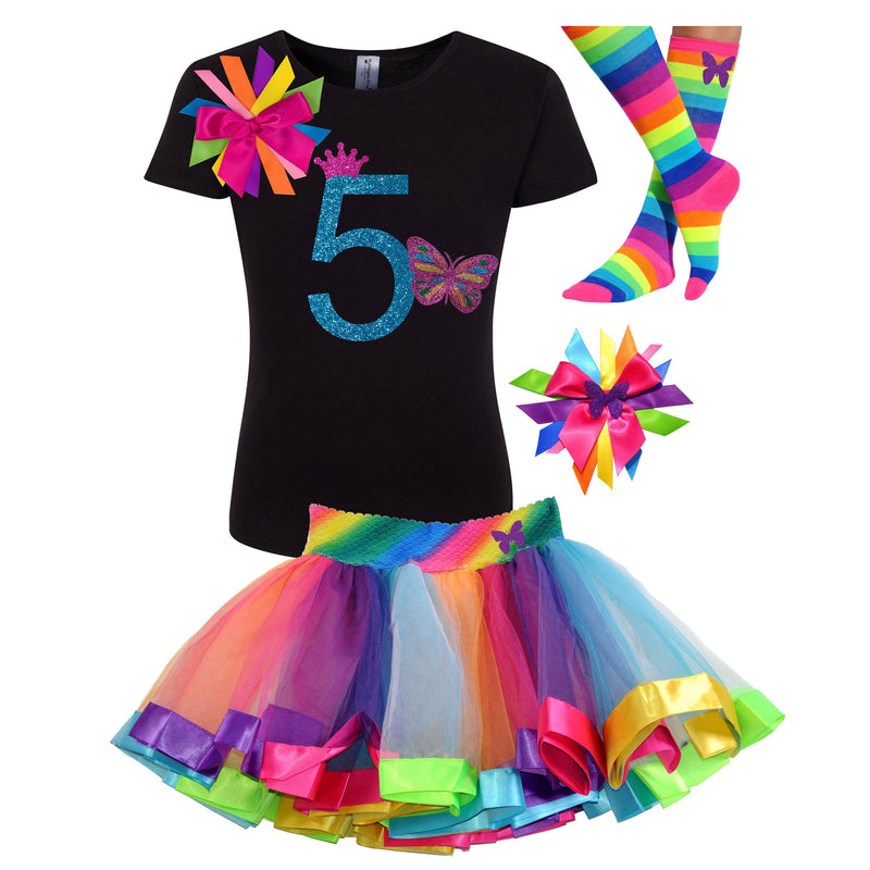 Girls 5th Birthday Shirt with Glitter Rainbow Butterfly - Bubblegum Divas 