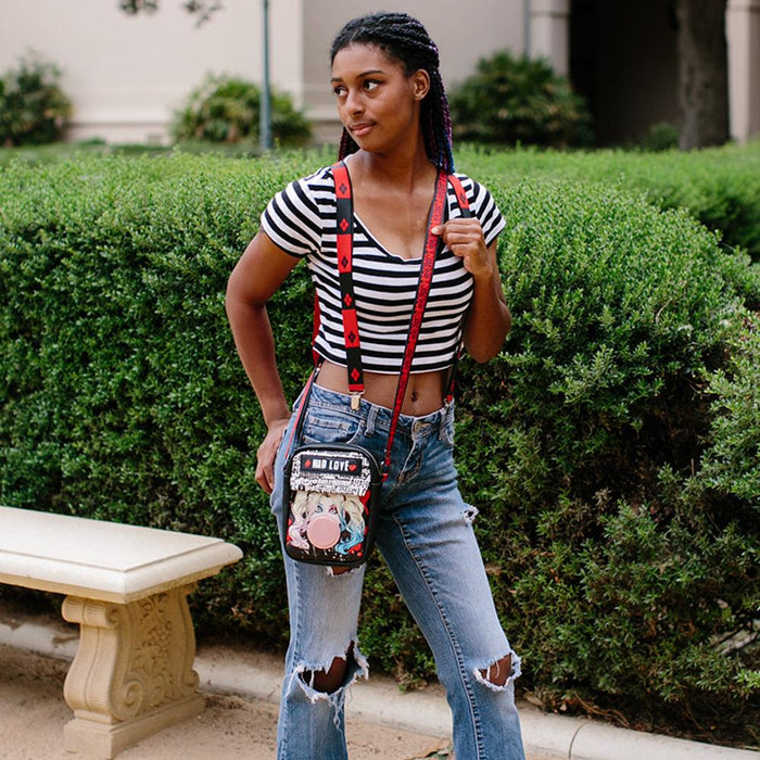 Harley Quinn Mad Love Crossbody Wallet - Bubble Gum Pose in Black and Red - Bubblegum Divas