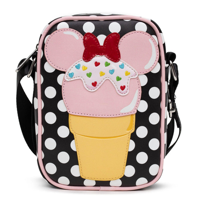 Disney: Minnie Mouse Ice Cream Cone Polka Dots Black/White Crossbody Bag - Bubblegum Divas