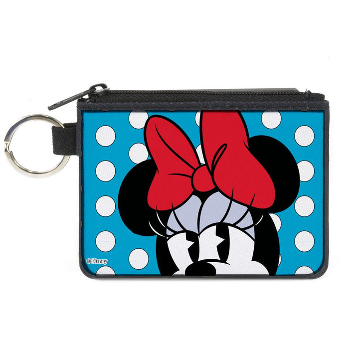 Disney Vintage Minnie Canvas Zip Wallet Blue Polka Dot Coin Purse 