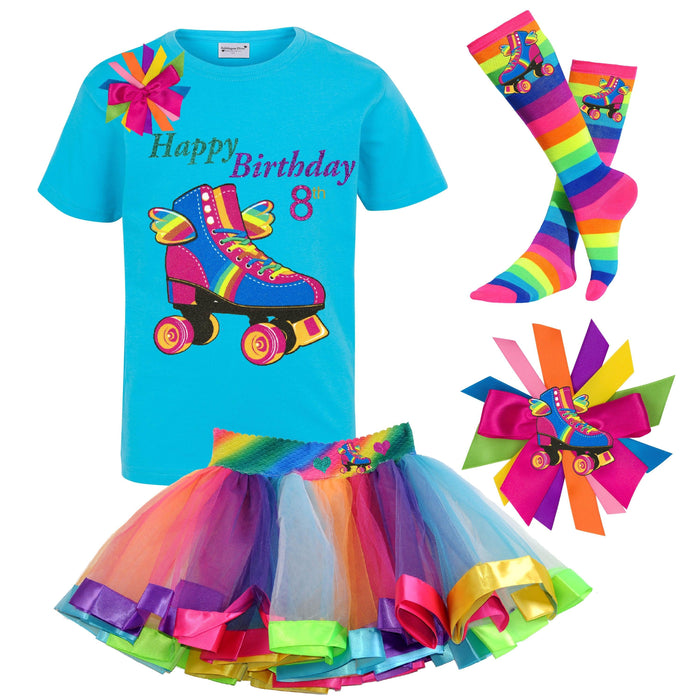 Happy 8th Birthday Roller Skate Outfit - Happy Wings - Bubblegum Divas