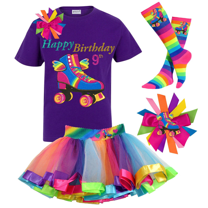 Happy 9th Birthday Roller Skate Outfit - Happy Wings - Bubblegum Divas