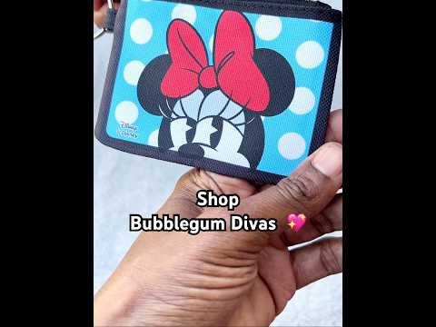 Disney Vintage Minnie Canvas Zip Wallet Blue Polka Dot Coin Purse Video