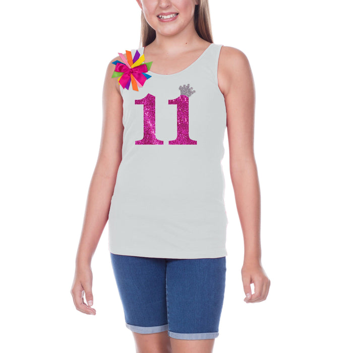 Personalized 11th Birthday Shirt Hot Pink Glitter Number Eleven - Bubblegum Divas