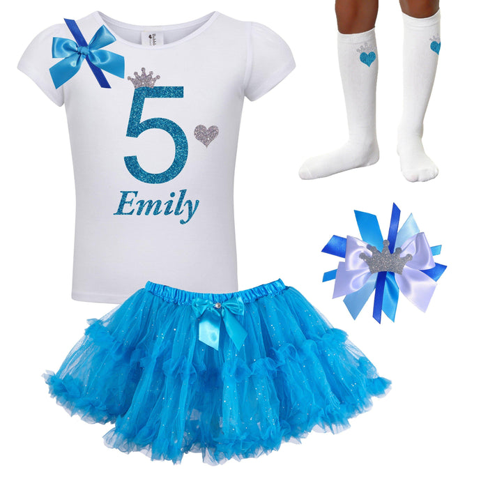 Girls 5th Birthday Shirt & Blue Fluffy Tutu Set - Bubblegum Divas 