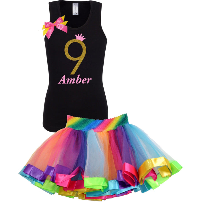9th Birthday Outfit Gold Rainbow - Set - Bubblegum Divas Store