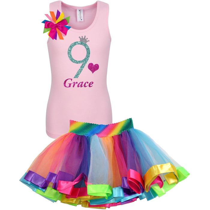 9th Birthday Outfit Pink Rainbow - Set - Bubblegum Divas Store