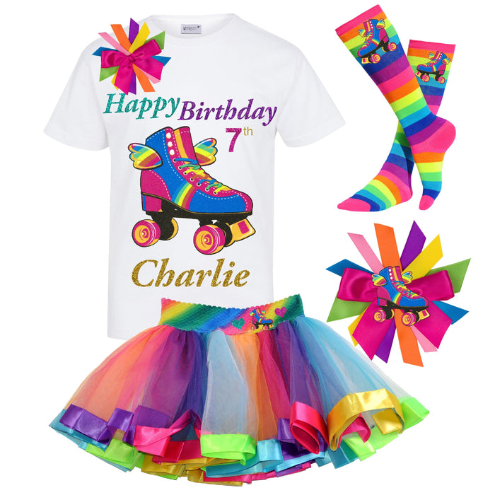 Happy Birthday Roller Skate Outfit - Happy Wings White - Bubblegum Divas 