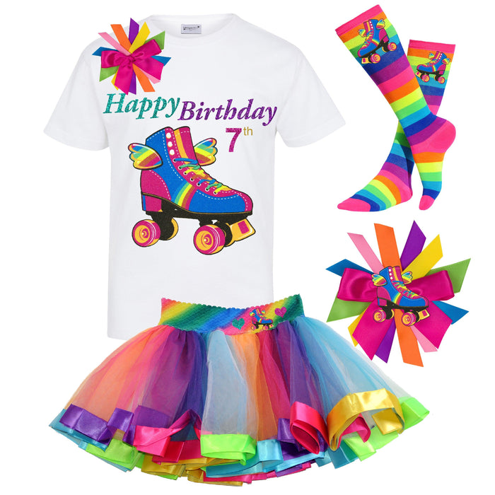 Happy Birthday Roller Skate Outfit - Happy Wings White - Bubblegum Divas 