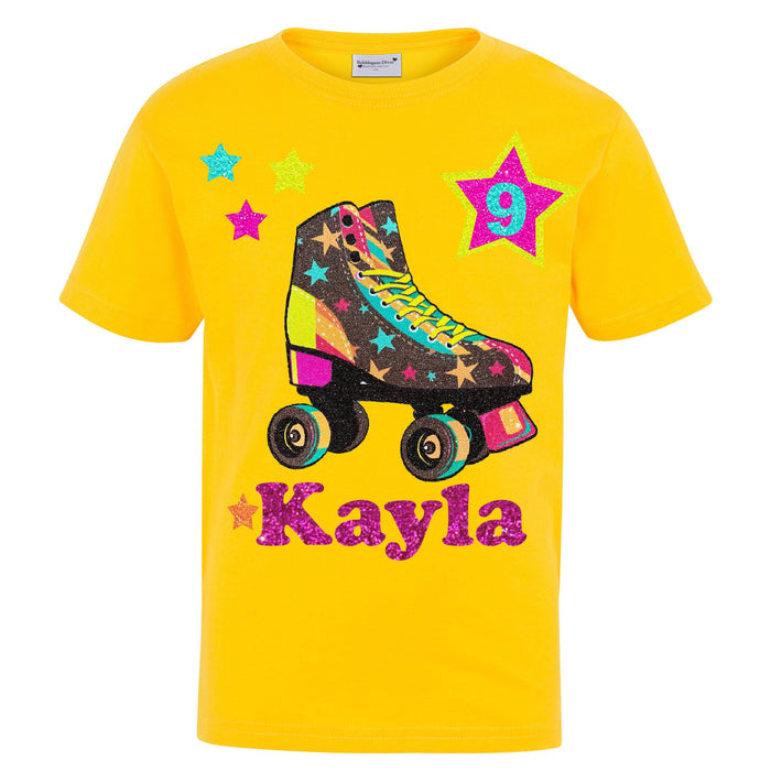 Foxy 9th Birthday Roller Skate Shirt Neon Yellow Shirt - Bubblegum Divas