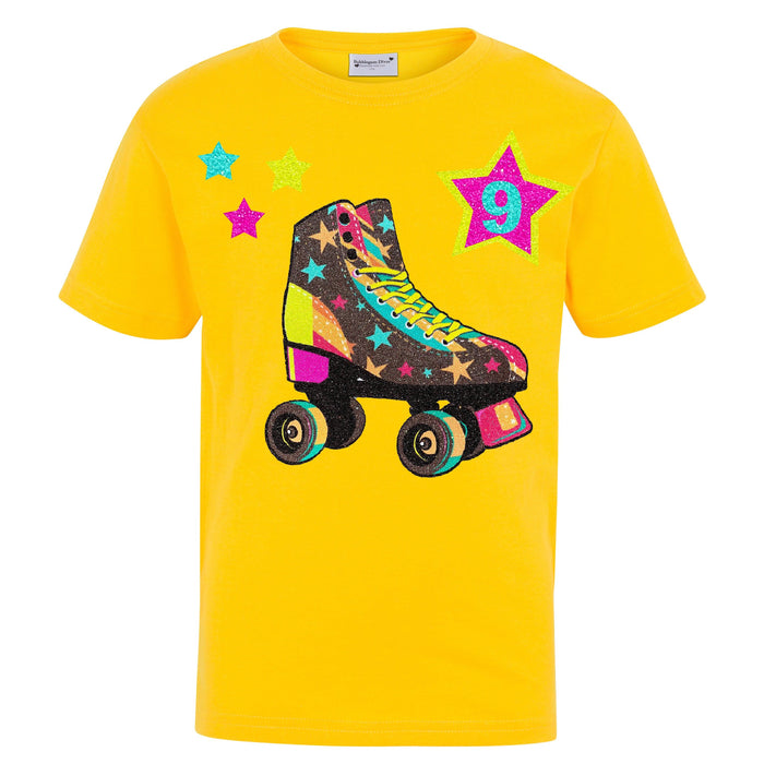 Foxy 9th Birthday Roller Skate Shirt Neon Yellow Shirt - Bubblegum Divas