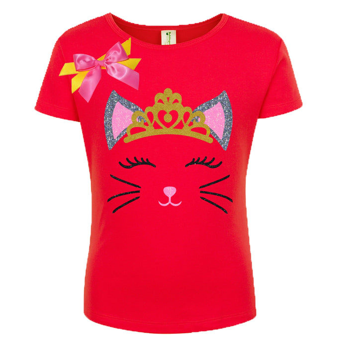 Little Girls Glitter Kitty Cat Shirt Personalized Gift - Cherry - Bubblegum Divas 