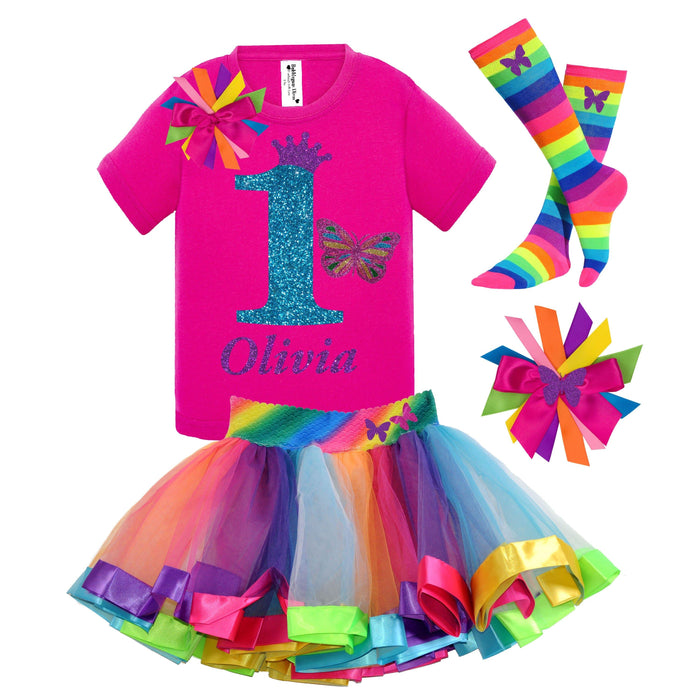 Pink Rainbow Butterfly 1st Birthday Outfit Personalized