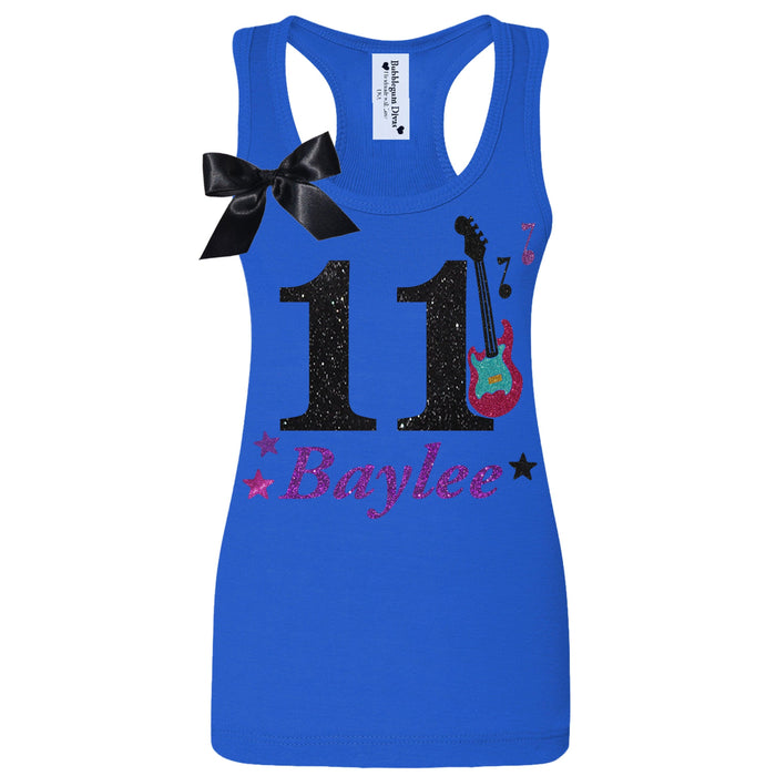 11th Birthday Shirt - Rock N Roll Guitar - Shirt - Name - Bubblegum Divas Store