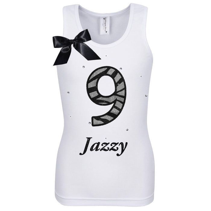 9th Birthday - Black Silver Zebra Shirt - 9th Birthday - Bubblegum Divas Store