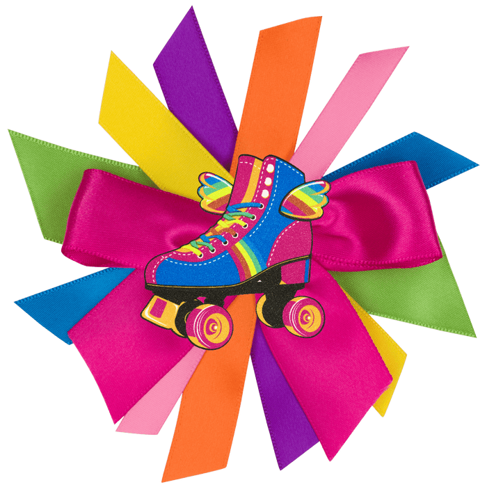 Happy Wings Roller Skate Hair Bow Rainbow Ribbon Barrette