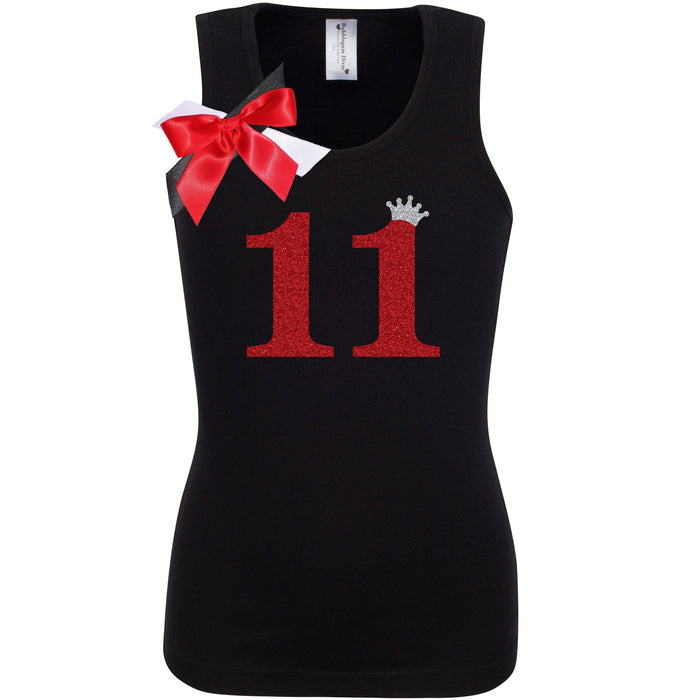 Red Glitter Number Eleven Personalized Birthday Shirt - Bubblegum Divas