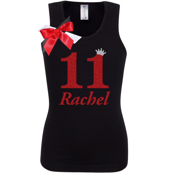 Red Glitter Number Eleven Personalized Birthday Shirt - Bubblegum Divas