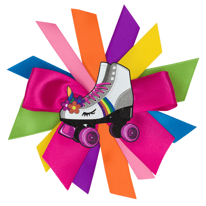 Princess Roller Skate Hair Bow Rainbow Ribbons Barrette