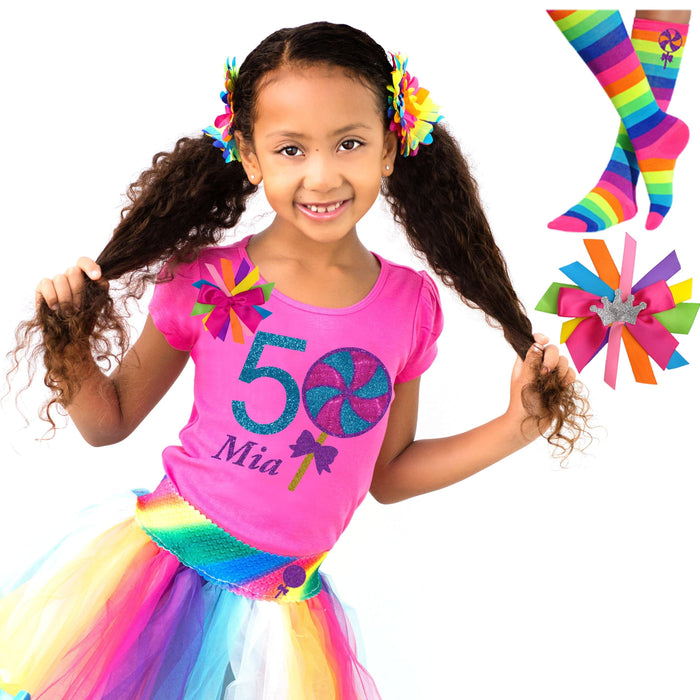 Girls 5th Birthday Lollipop Shirt & Rainbow Tutu Skirt - Bubblegum Divas