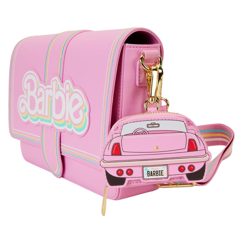 Barbie Pink crossbody bag with car accessory side view