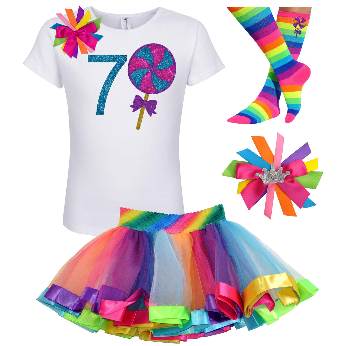 7th Birthday Lollipop Shirt & Tutu Set - Bubblegum Divas 