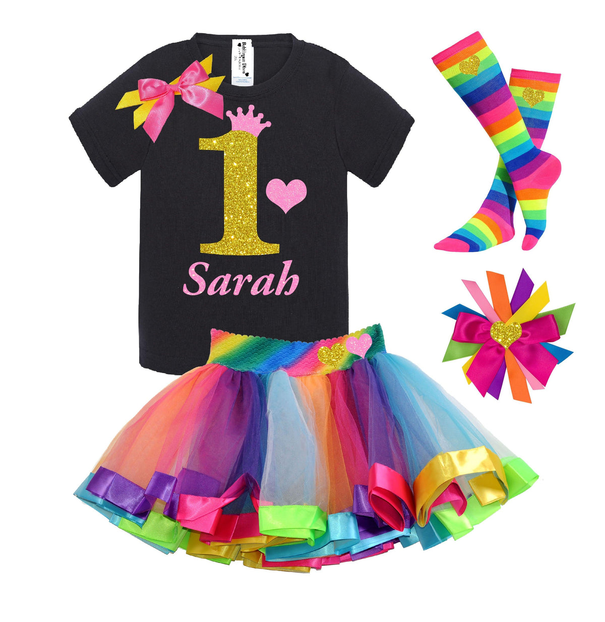 Gold Sparkle Diva 1st Birthday Outfit for Baby Girls - Bubblegum Divas 