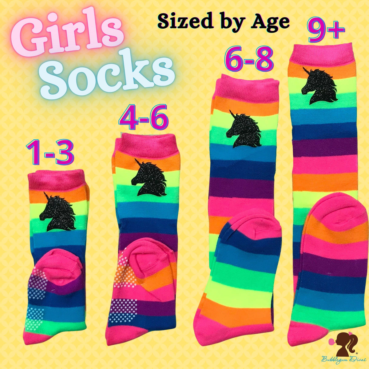 Personalized Girl's Rainbow Soccer Socks - Bubblegum Divas 