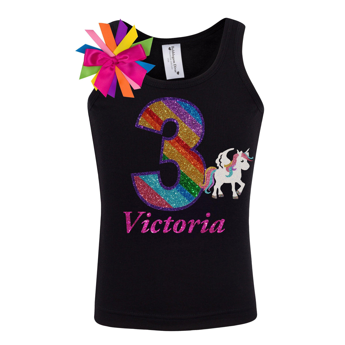 3rd Birthday Rainbow Unicorn Outfit - Magical Pony Shirt - Bubblegum Divas 