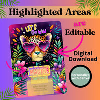 Editable Digital Go Wild Party Invitation Instant Download