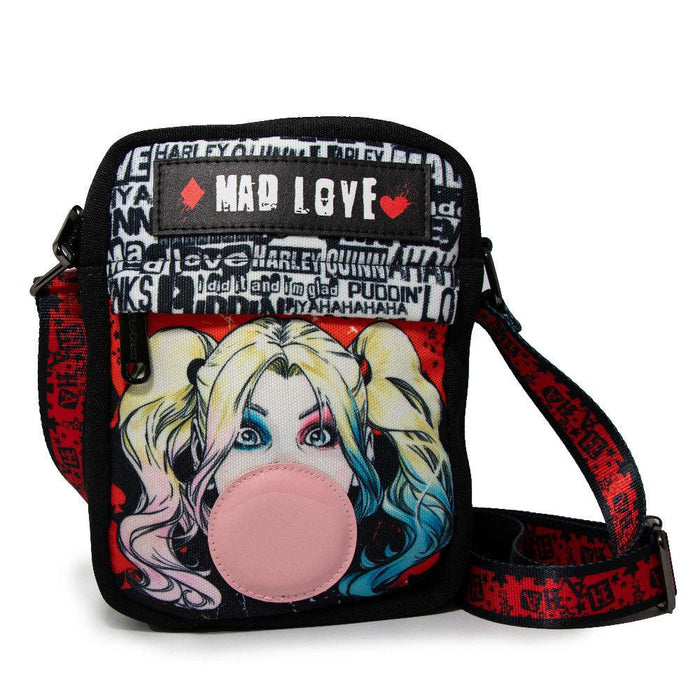 Harley Quinn Mad Love Crossbody Wallet - Bubble Gum Pose in Black and Red