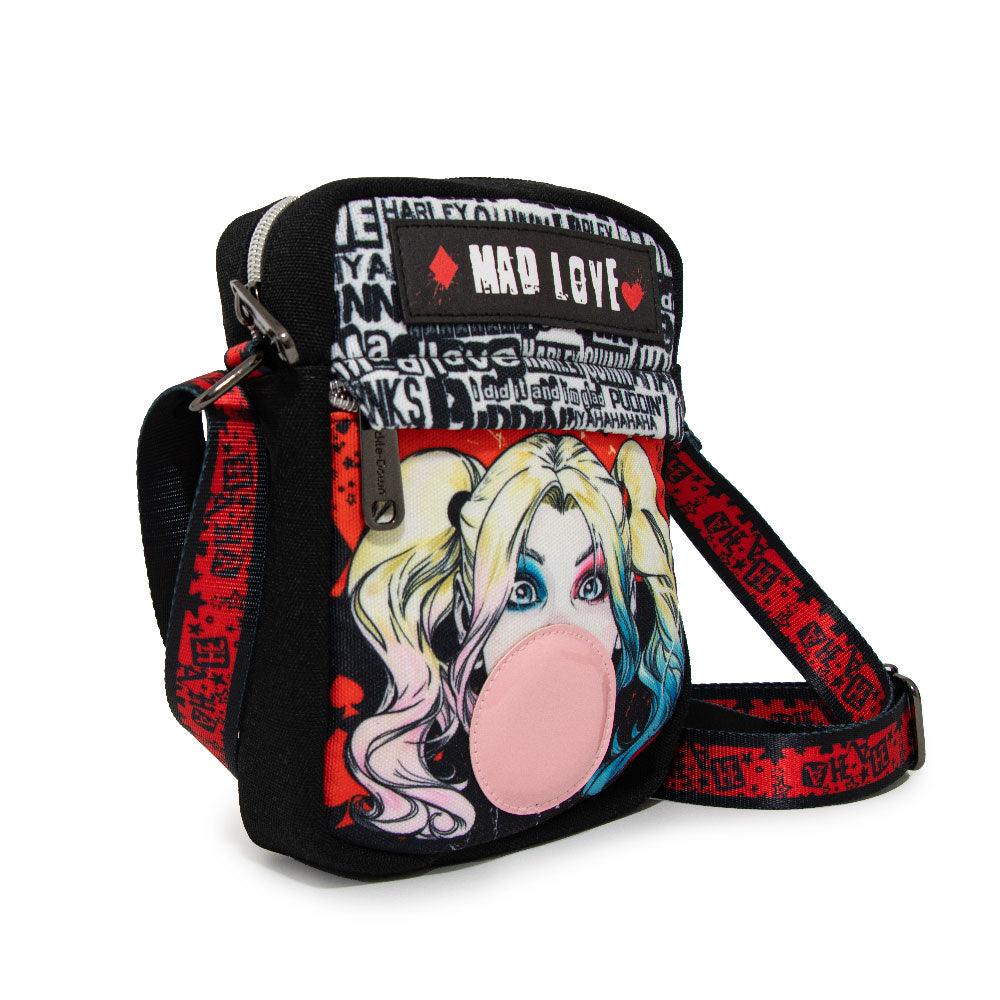 Harley Quinn Mad Love Crossbody Wallet - Bubble Gum Pose in Black and Red