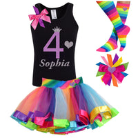 Girls 4th Birthday Lavender 4 Shirt & Twirly Skirt - Silver Crown & Pink Bows - Bubblegum Divas 