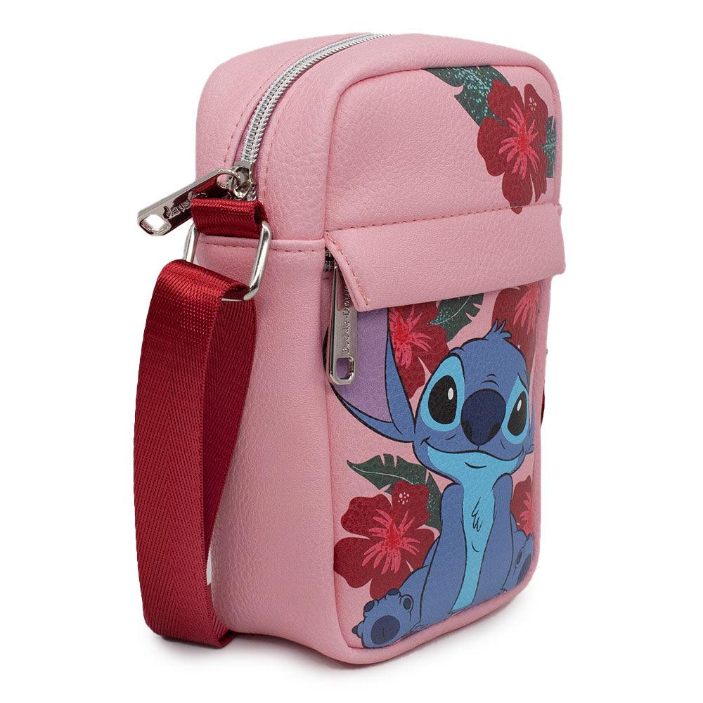 Disney: Lilo and Stitch Crossbody Bag - Stitch Sweet Smiling Pose Hibiscus Flowers Pinks