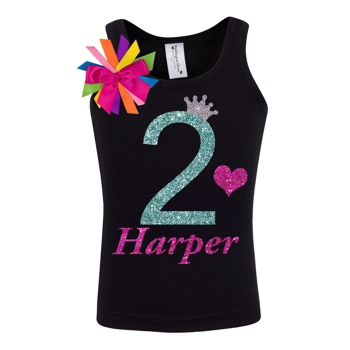 Toddler Girls 2nd Birthday Outfit - Sparkle Glitter Happy Birthday Shirt - Bubblegum Divas 
