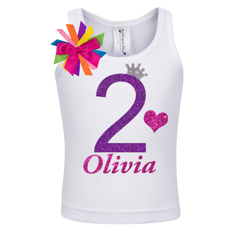 Personalized Toddler Girl 2nd Birthday Outfit - Purple Sparkle - Bubblegum Divas 
