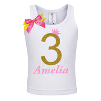 Personalized Toddler 3rd Birthday Princess Shirt - Gold 3 Pink Crown - Bubblegum Divas 