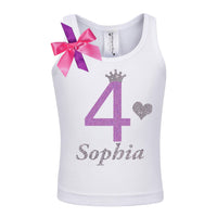 Girls 4th Birthday Lavender 4 Shirt & Twirly Skirt - Silver Crown & Pink Bows - Bubblegum Divas 