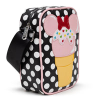 Disney: Minnie Mouse Ice Cream Cone Polka Dots Black/White Crossbody Bag - Bubblegum Divas 