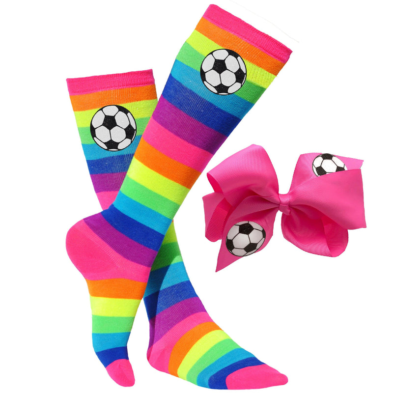 Soccer Socks & Pink Hair Bow Set