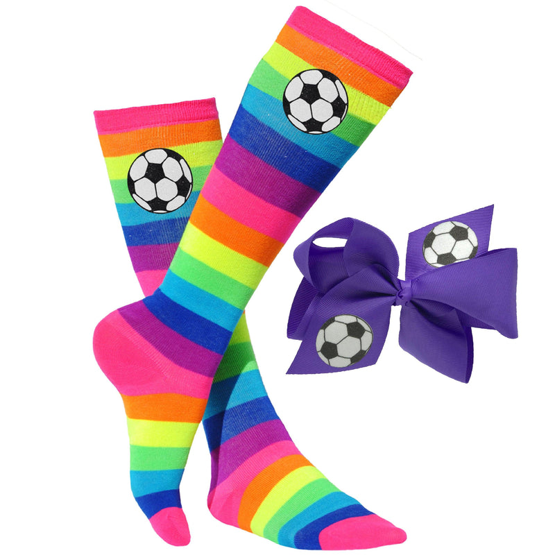 Soccer Socks & Purple Hair Bow Set