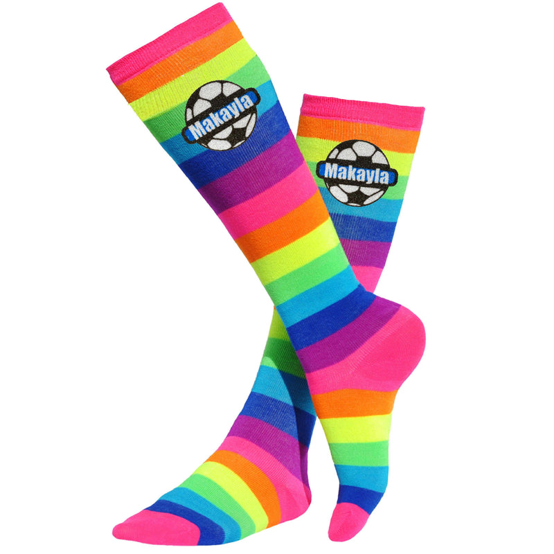 Personalized Girl's Rainbow Soccer Socks - Bubblegum Divas 