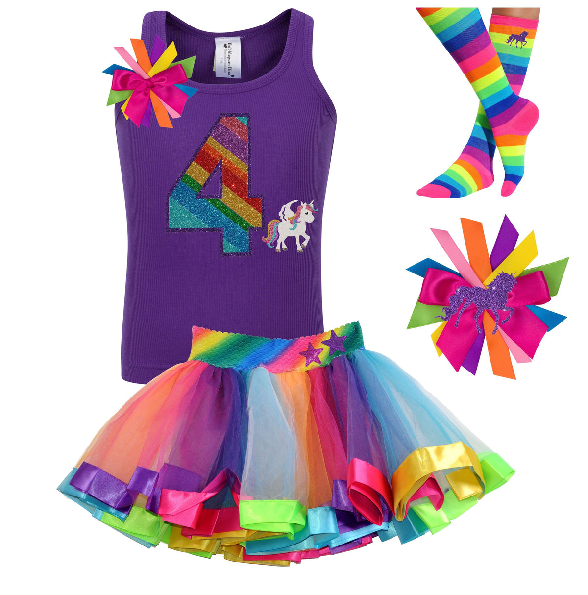 4th Birthday Outfit - Rainbow Unicorn - Bubblegum Divas 