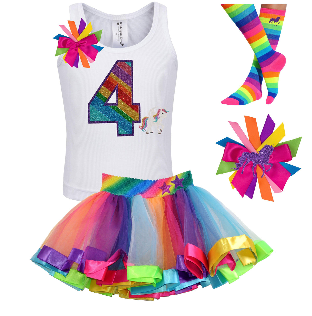 4th Birthday Outfit - Rainbow Unicorn - Bubblegum Divas 