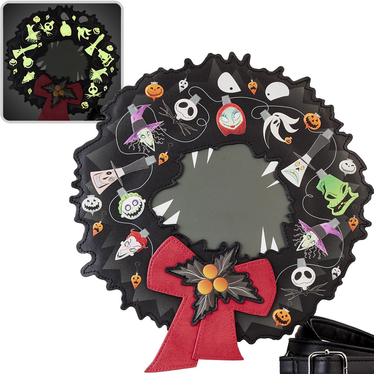 The Nightmare Before Christmas Wreath Glow-in-Dark Crossbody Purse Loungefly