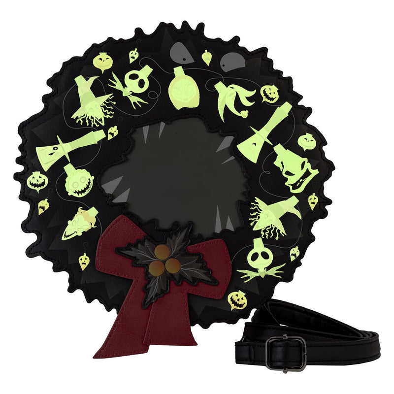 The Nightmare Before Christmas Wreath Glow-in-Dark Crossbody Purse Loungefly