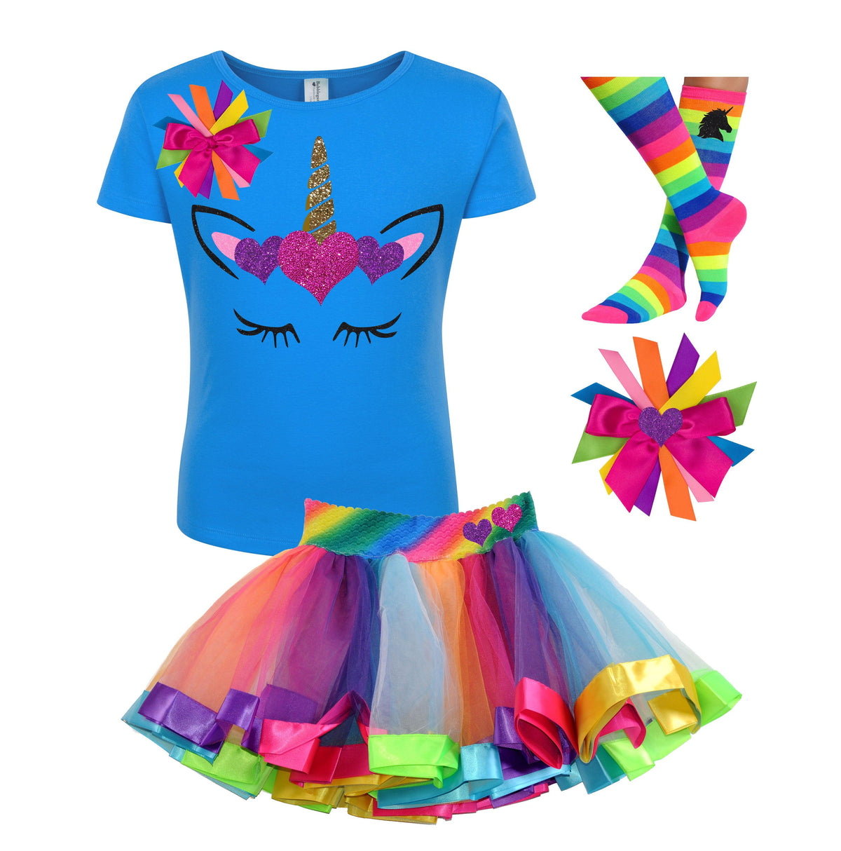 Rainbow Unicorn Heart Birthday Outfit - Bubblegum Divas 