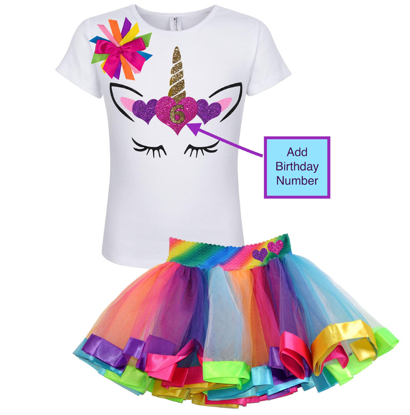 Rainbow Unicorn Heart Birthday Outfit - Bubblegum Divas 
