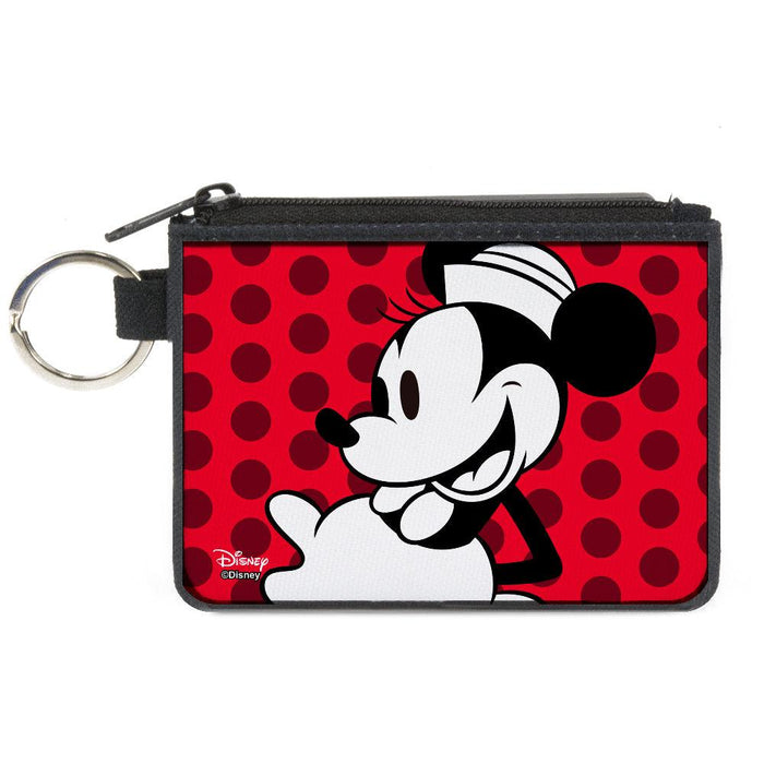 Disney Vintage Minnie Mouse Smiling Pose Polka Dots Canvas Zip Wallet 